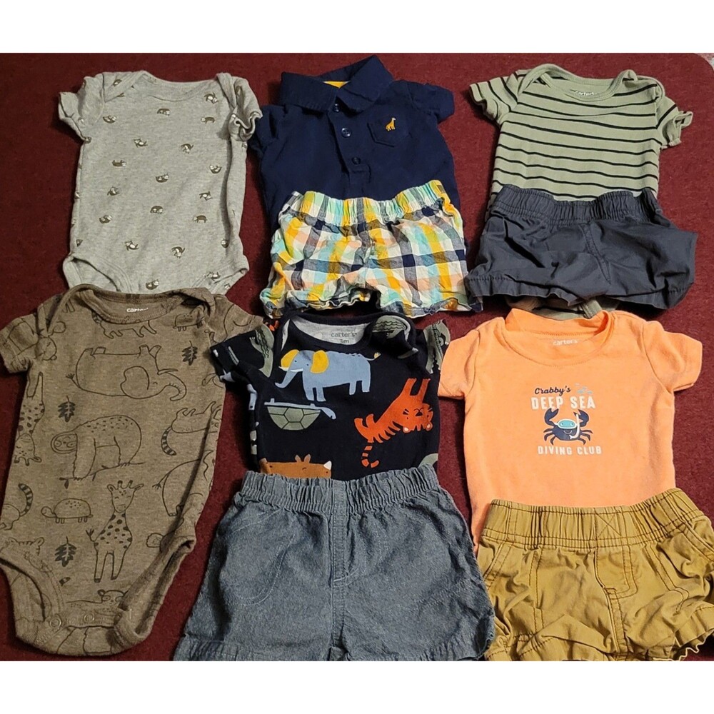 Carters Baby Boy 3 Month Outfits Bodysuits And Shorts Summer Bundle